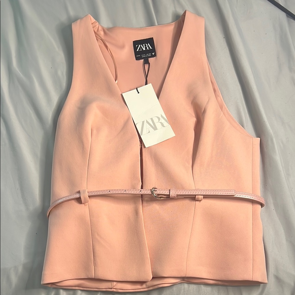 Zara Light Pink Sleeveless Top with Belt